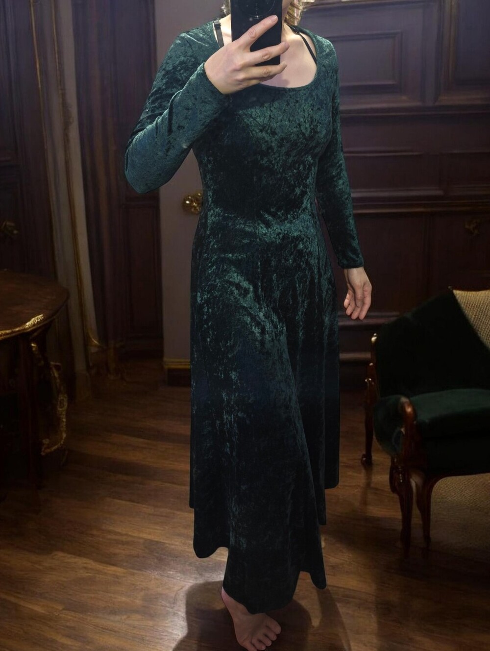 Vintage Dark Green Velvet Dress by Pariscope